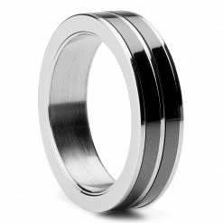 Lucleon Bague en acier et en céramique noir et argent