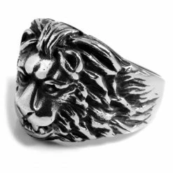Fort Tempus Bague chevalière en acier détail lion