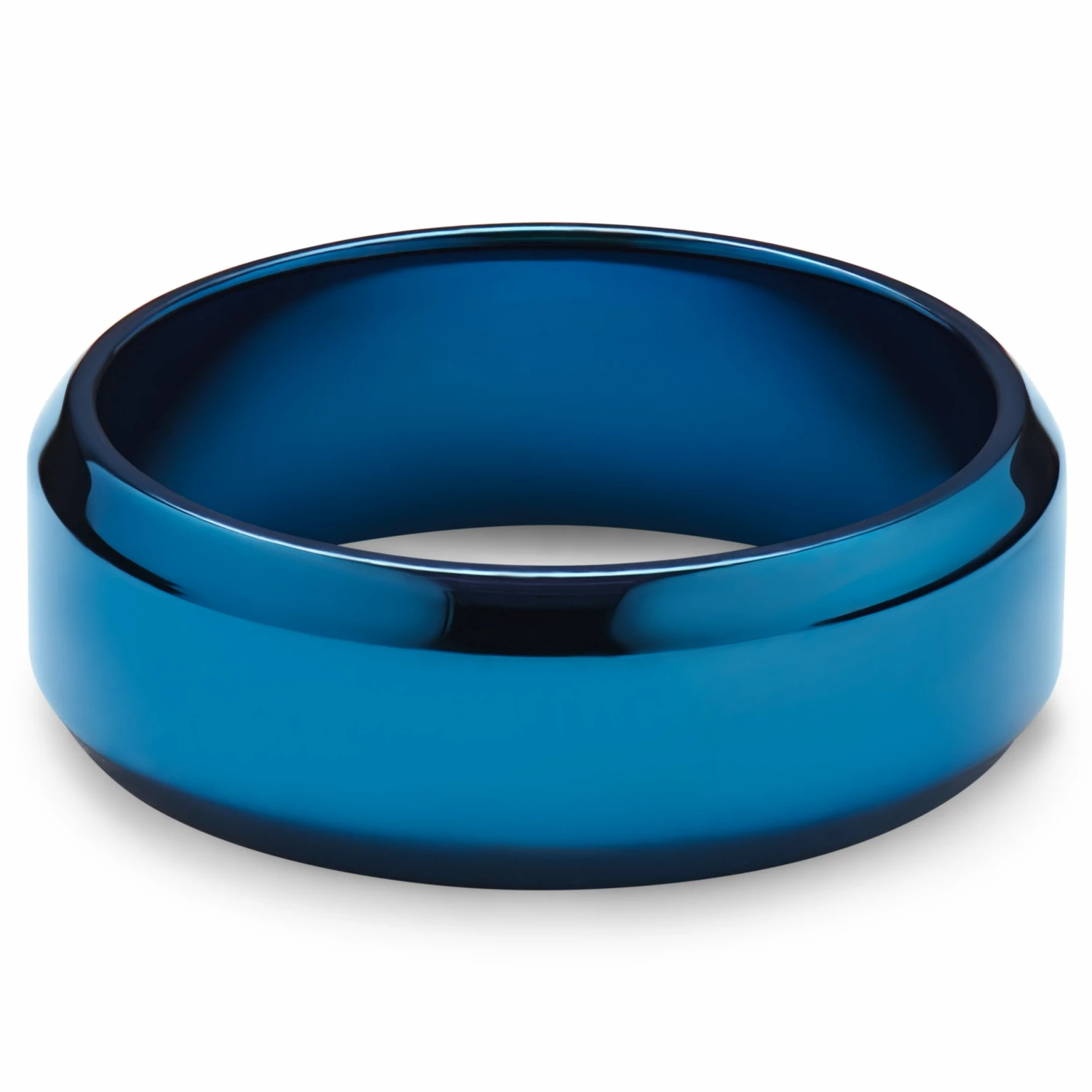 Lucleon Ferrum | Anneau à bords biseautés en acier inoxydable bleu poli - 8 mm 2 Lucleon Ferrum | Anneau à bords biseautés en acier inoxydable bleu poli - 8 mm – Image 2