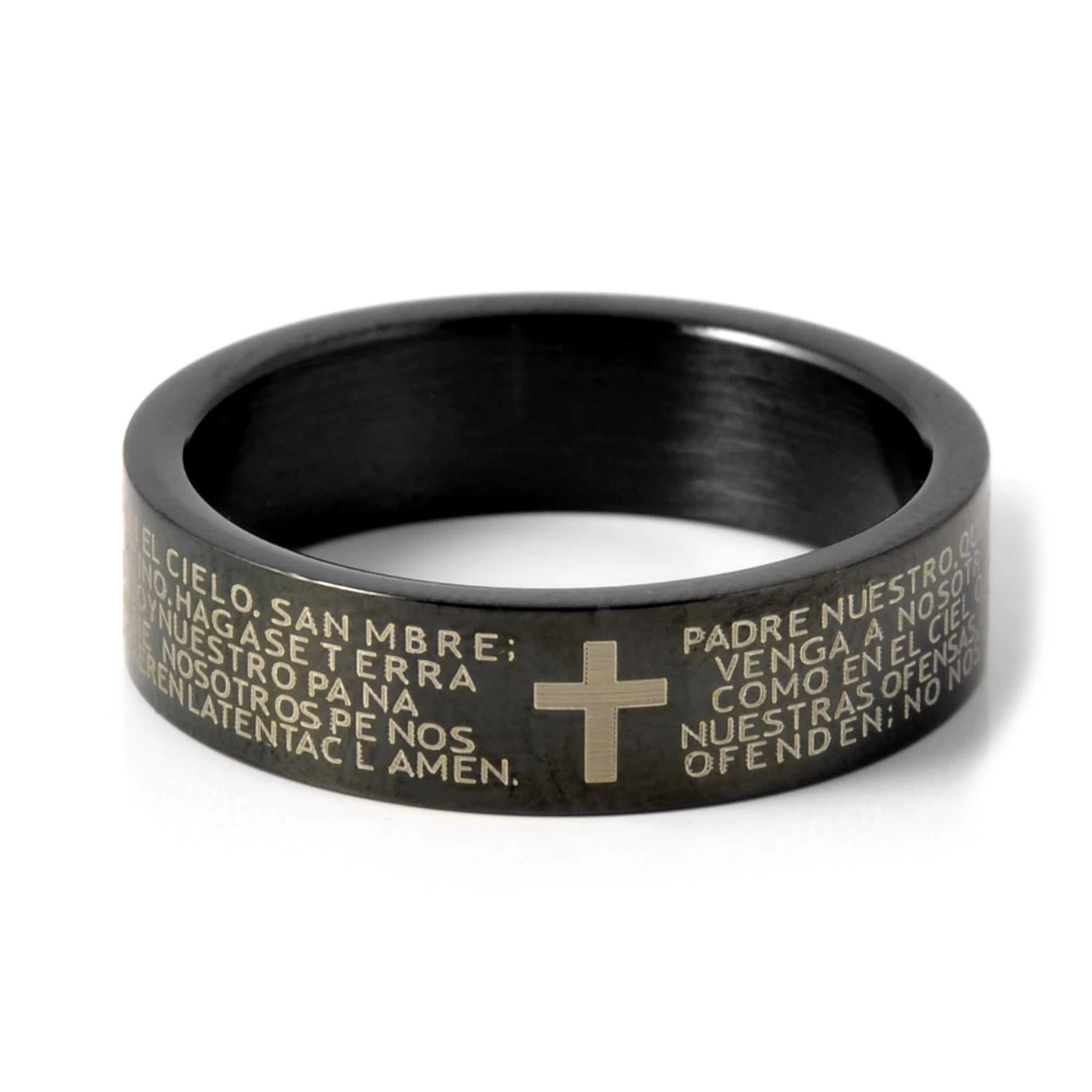 Fort Tempus Anneau en acier noir gravé "La prière" 2 Fort Tempus Anneau en acier noir gravé "La prière" – Image 2