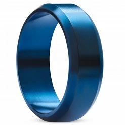 Lucleon Ferrum | Anneau à bords biseautés en acier inoxydable bleu brossé - 8 mm