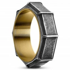 Lucleon Bague en acier doré et noir vintage Pearce Torque
