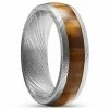 Lucleon Fortis | Bague en acier Damas argenté avec incrustation en œil de tigre - 7 mm