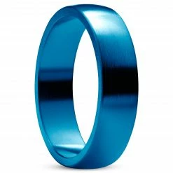 Lucleon Ferrum | Anneau bleu en acier inoxydable brossé - profil en 'D' - 6 mm