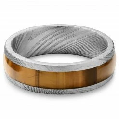 Lucleon Fortis | Bague en acier Damas argenté avec incrustation en œil de tigre - 7 mm -BAGUES Soldes 12 2a7481adc5c7f3299034990deab79389b 8 scaled