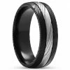 Lucleon Fortis | Bague en acier Damas et titane de couleur argentée à double liseré noir - 7 mm