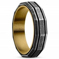 Lucleon Bague en acier vintage & doré Pearce Recta