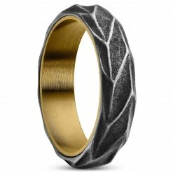 Lucleon Bague en acier doré & noir vintage Pearce Crux