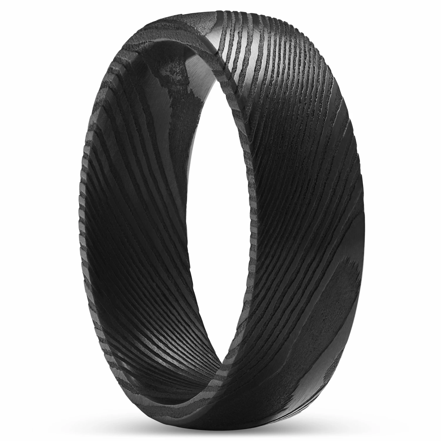 Lucleon Fortis | Bague en acier Damas couleur noire - 7 mm 1 Lucleon Fortis | Bague en acier Damas couleur noire - 7 mm