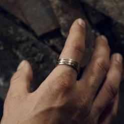 Lucleon Fortis | Bague en acier Damas et en titane bleu à double cannelure - 7 mm -BAGUES Soldes 1x1 dsc2156 26009 1 scaled