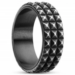 Lucleon Bague en acier noir vintage Pearce Pyramis