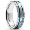 Lucleon Fortis | Bague en acier Damas et en titane bleu à double cannelure - 7 mm