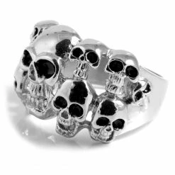 SteelCZ Bague en acier multi-têtes de mort