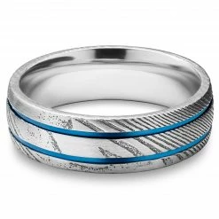 Lucleon Fortis | Bague en acier Damas et en titane bleu à double cannelure - 7 mm -BAGUES Soldes 2 2.f055599970dc527e96b2d49ed2d35446 8 scaled