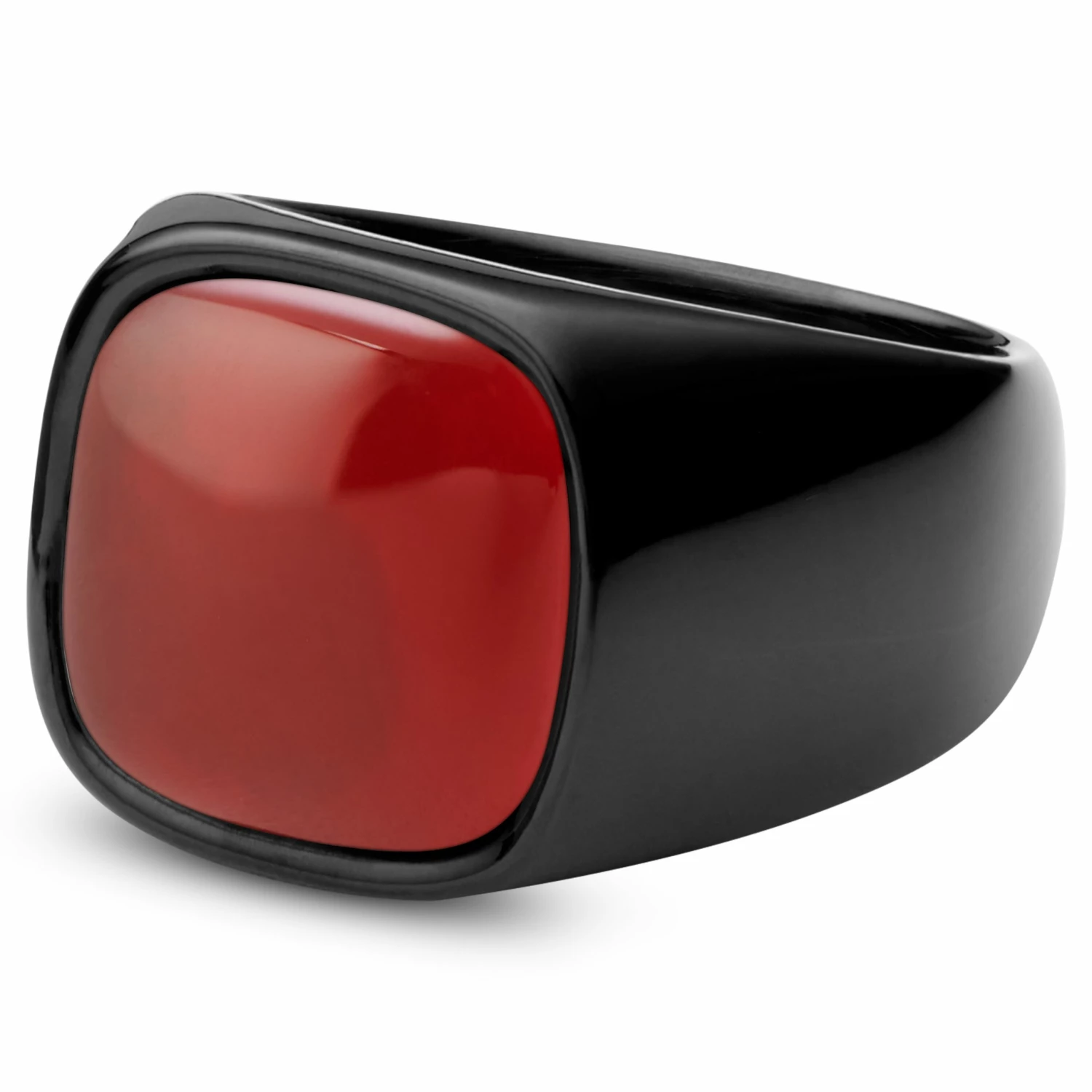 Lucleon Chevalière noire gunmetal Gravel Len à pierre d'onyx rouge 1 Lucleon Chevalière noire gunmetal Gravel Len à pierre d'onyx rouge