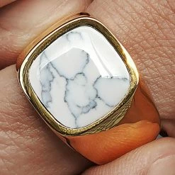 Lucleon Bague Len Gravel dorée à howlite blanche -BAGUES Soldes 21352 best scaled