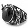 Fort Tempus Bague serpent en acier & pierre noire