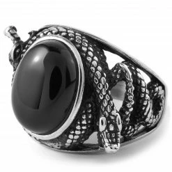 Fort Tempus Bague serpent en acier & pierre noire