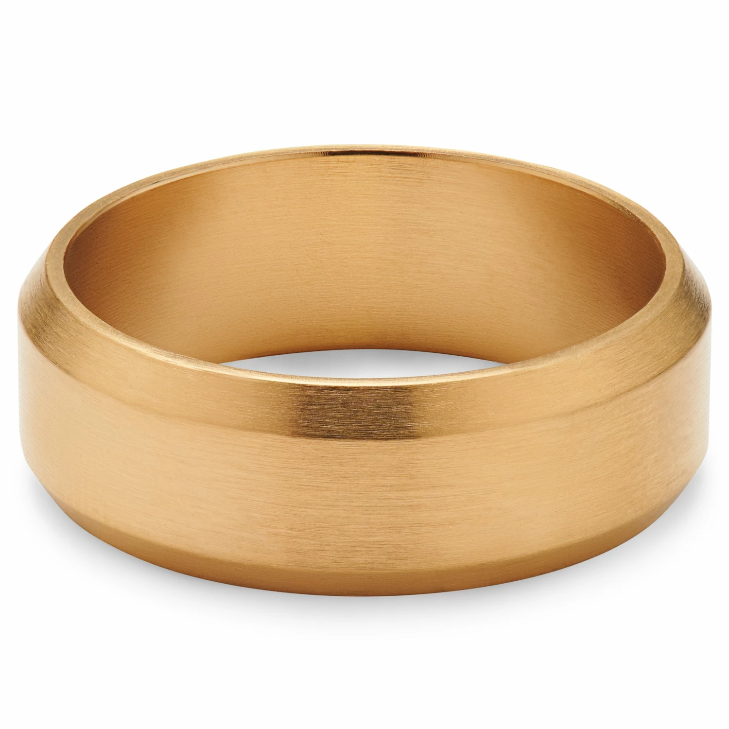 Lucleon Ferrum | Anneau à bords biseautés en acier inoxydable doré brossé - 8 mm 2 Lucleon Ferrum | Anneau à bords biseautés en acier inoxydable doré brossé - 8 mm – Image 2