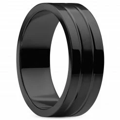Lucleon Ferrum | Anneau noir à double rainure en acier inoxydable brossé et poli - 8 mm