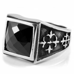 SteelCZ Bague médiévale en acier et zircone noire