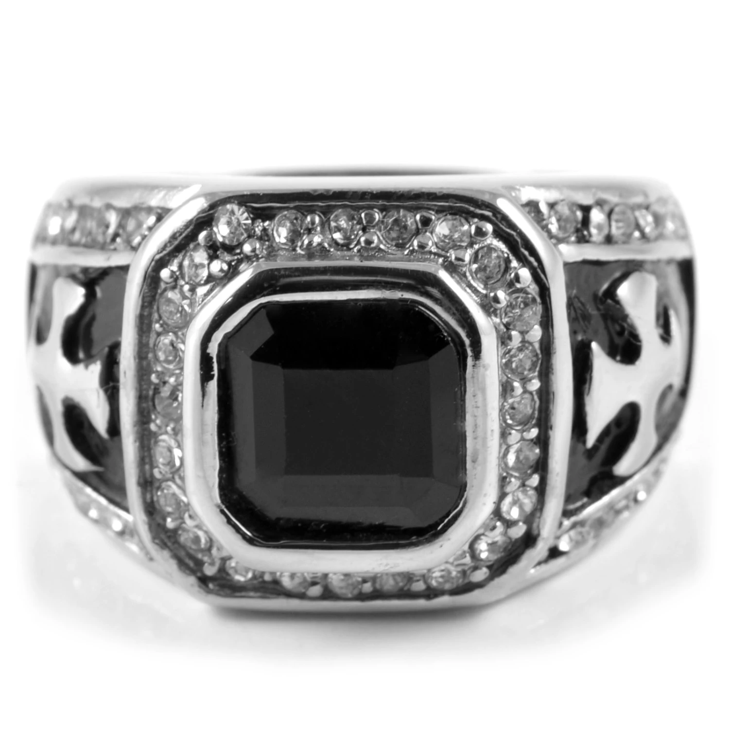 SteelCZ Bague en acier à motif en croix sertie d'une zircone noire 2 SteelCZ Bague en acier à motif en croix sertie d'une zircone noire – Image 2