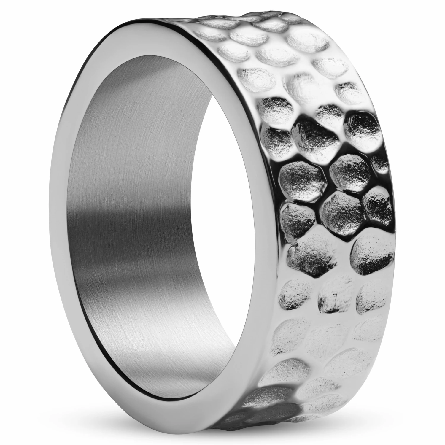 Arkai Orphic | Bague en acier inoxydable argenté martelé et brossé - 9 mm 1 Arkai Orphic | Bague en acier inoxydable argenté martelé et brossé - 9 mm