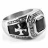 SteelCZ Bague en acier à motif en croix sertie d'une zircone noire