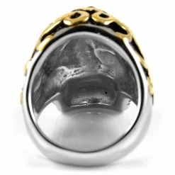 SteelCZ Chevalière en acier tête de mort dorée -BAGUES Soldes 5 3 2 4
