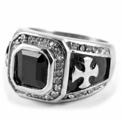 SteelCZ Bague en acier à motif en croix sertie d'une zircone noire 7 SteelCZ Bague en acier à motif en croix sertie d'une zircone noire -BAGUES Soldes 5 89