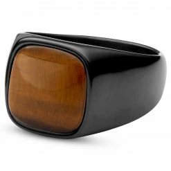 Lucleon Bague Len Gravel couleur Gunmetal à pierre œil de tigre