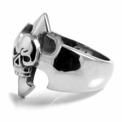 SteelCZ Bague en acier Tête de mort Batsword