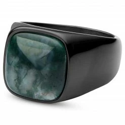 Lucleon Bague Len Gravel couleur gunmetal avec pierre d'agate mousse