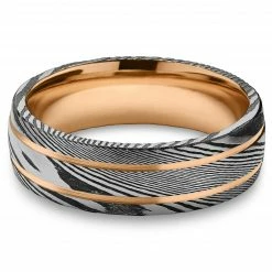 Lucleon Fortis | Bague en acier Damas couleur gris et gunmetal et en titane couleur or rose à double cannelure - 7 mm -BAGUES Soldes 7 2.75a5a5d9c64ce2e56820369e7502047d 8 scaled