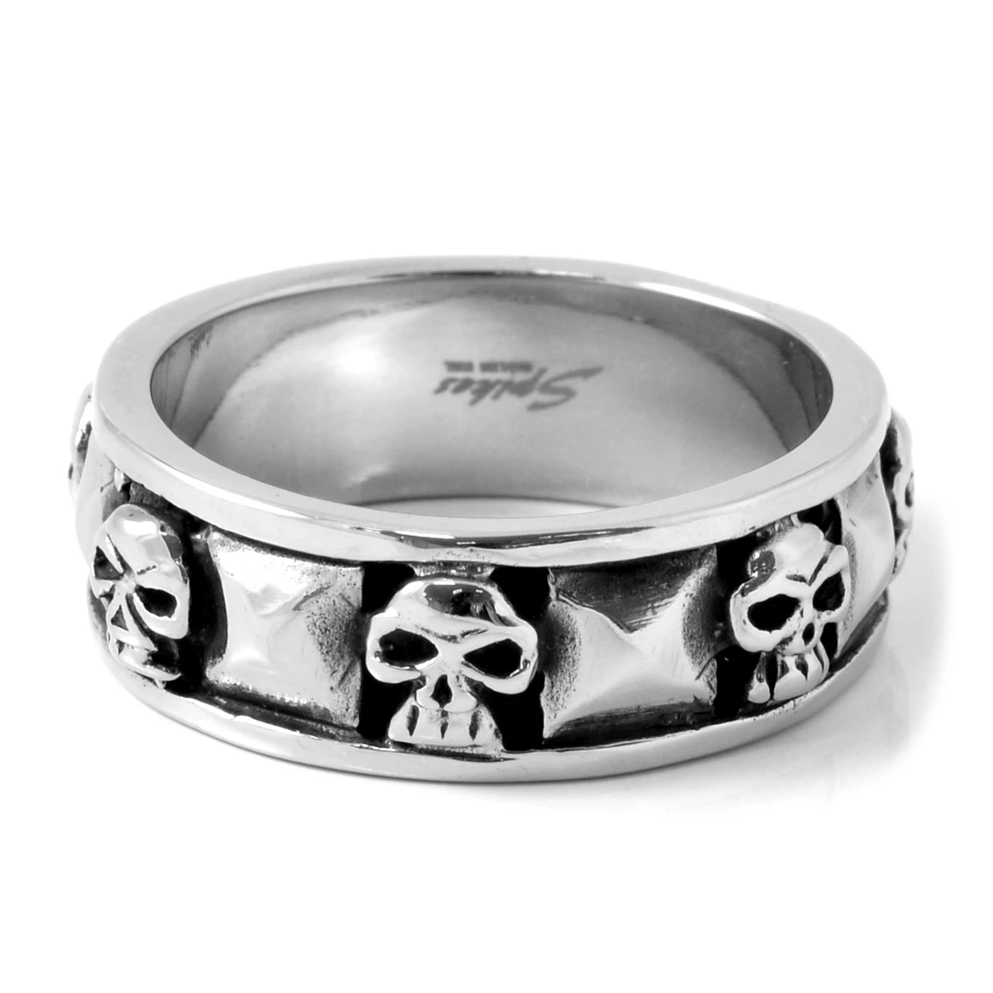 Fort Tempus Anneau en acier pyramides et têtes de mort 2 Fort Tempus Anneau en acier pyramides et têtes de mort – Image 2