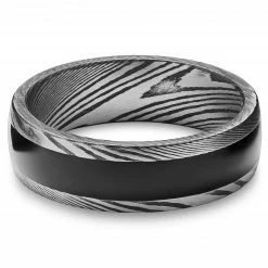 Lucleon Fortis | Bague en acier Damas gris gunmetal et argent avec incrustation en onyx - 7 mm -BAGUES Soldes 8 2.1220bb5198c5469966ebfe2f85765b66 8 scaled