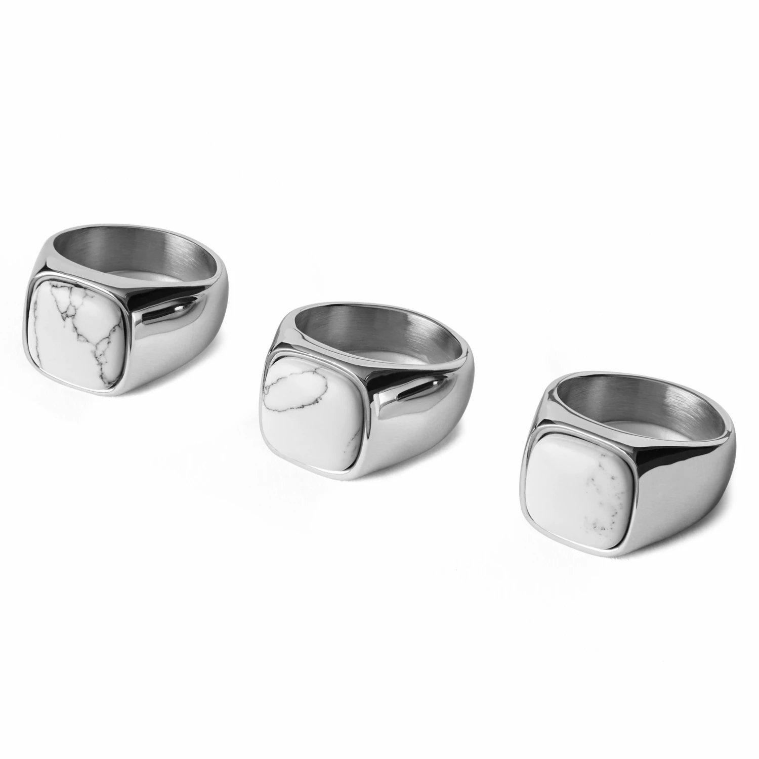 Lucleon Aras | Chevalière pour l'auriculaire en acier inoxydable argenté avec pierre howlite 2 Lucleon Aras | Chevalière pour l'auriculaire en acier inoxydable argenté avec pierre howlite – Image 2