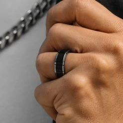 Fort Tempus Anneau en titane noir à bande centrale -BAGUES Soldes dsc4669 bm 1 scaled