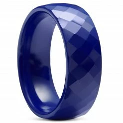 Lucleon Bague en céramique à facettes bleue