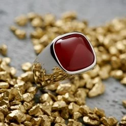 Lucleon Chevalière argentée Gravel Len à pierre d'onyx rouge -BAGUES Soldes jwm sprind2021 ig ring 22671 2 copy scaled