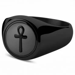 Lucleon Chevalière Ankh en acier noir